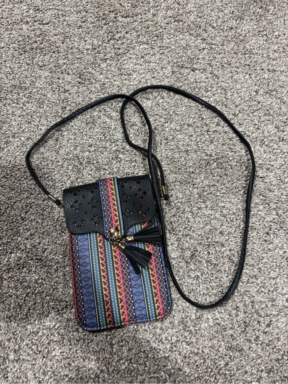Black Multi-Color Striped Crossbody Phone Bag - Women's Shoulder Purse